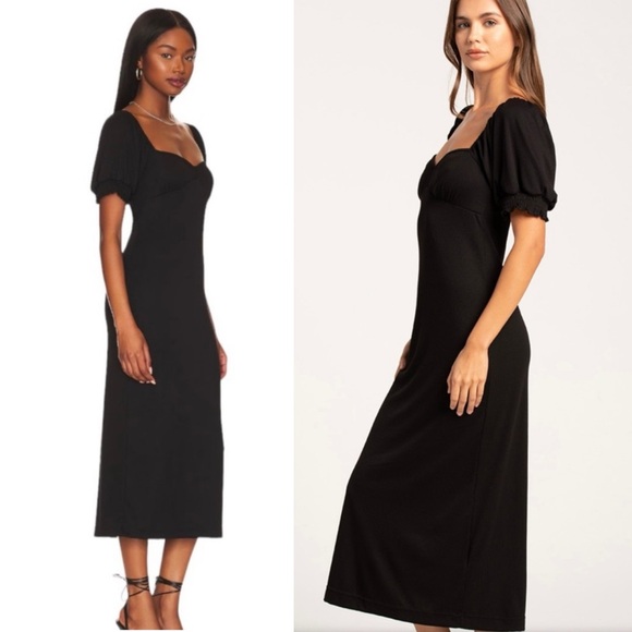 FREE PEOPLE BEACH Bel Air Ribbed Midi Dress Puff Sleeve Black Women's Size XL - Picture 5 of 15